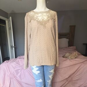 Y2K Boho Lace Blouse Fairycore Cottagecore Romantic Top Beige